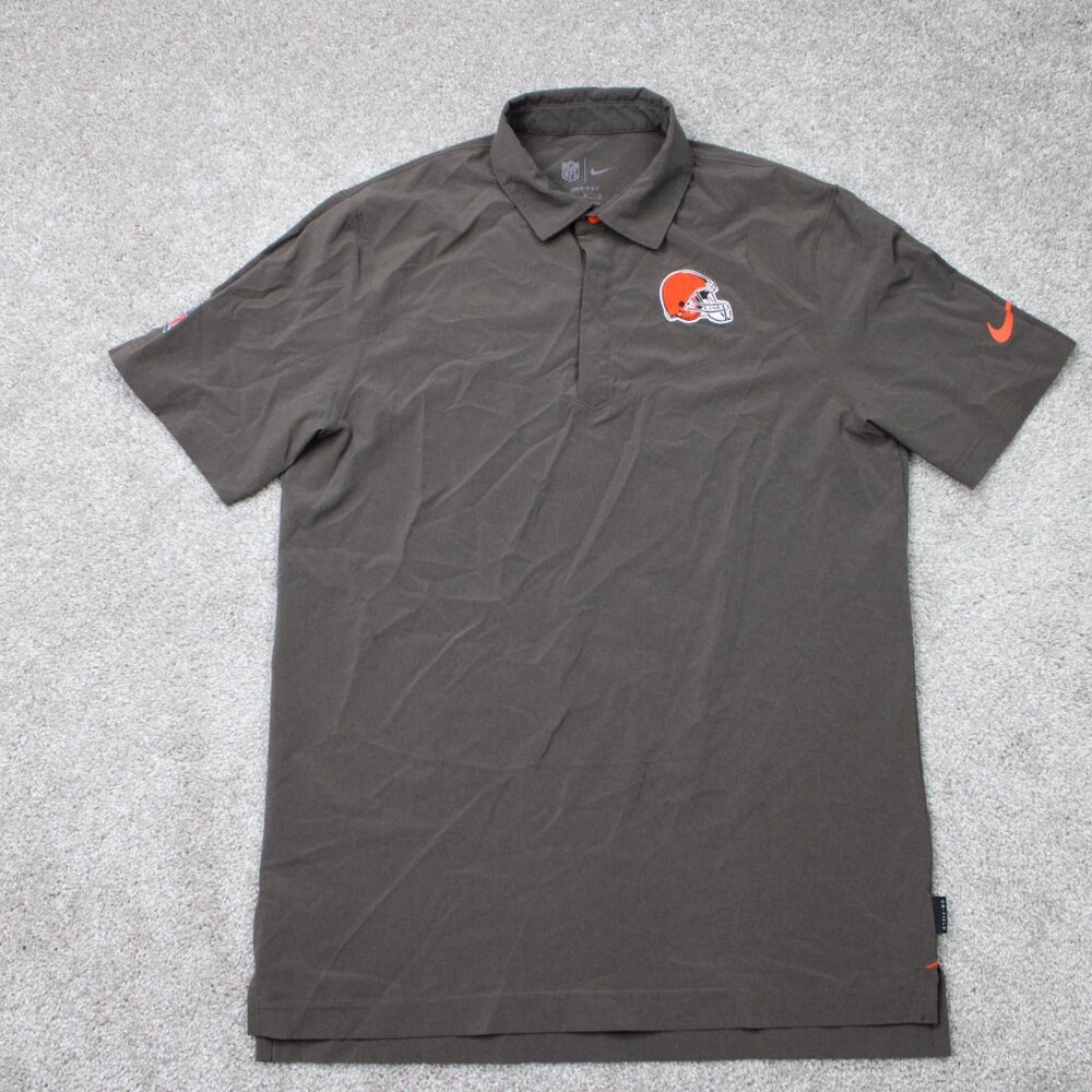 Nike Cleveland Browns Polo Shirt Mens Medium Brown Dri-Fit NFL Short Sleeve‎